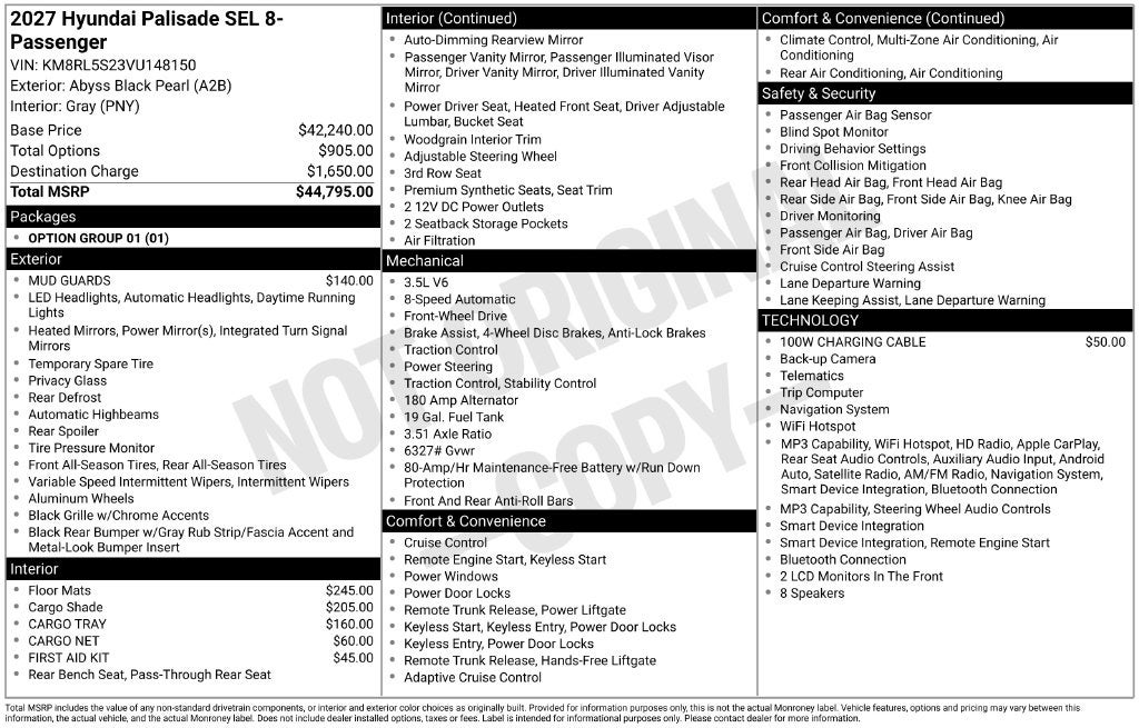 2027 Hyundai PALISADE SEL 8P